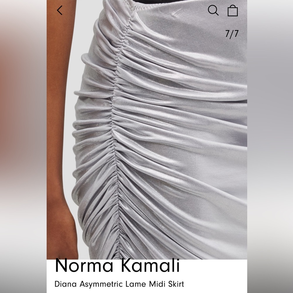 Norma Kamali NWT Diana shirred knee length skirt silver lame S. - Picture 5 of 6